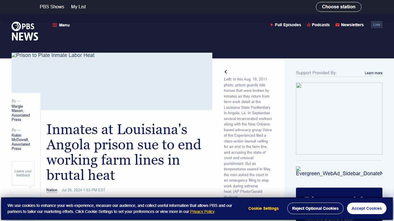 Inmates at Louisiana's Angola prison sue to end working farm lines in brutal heat | PBS News