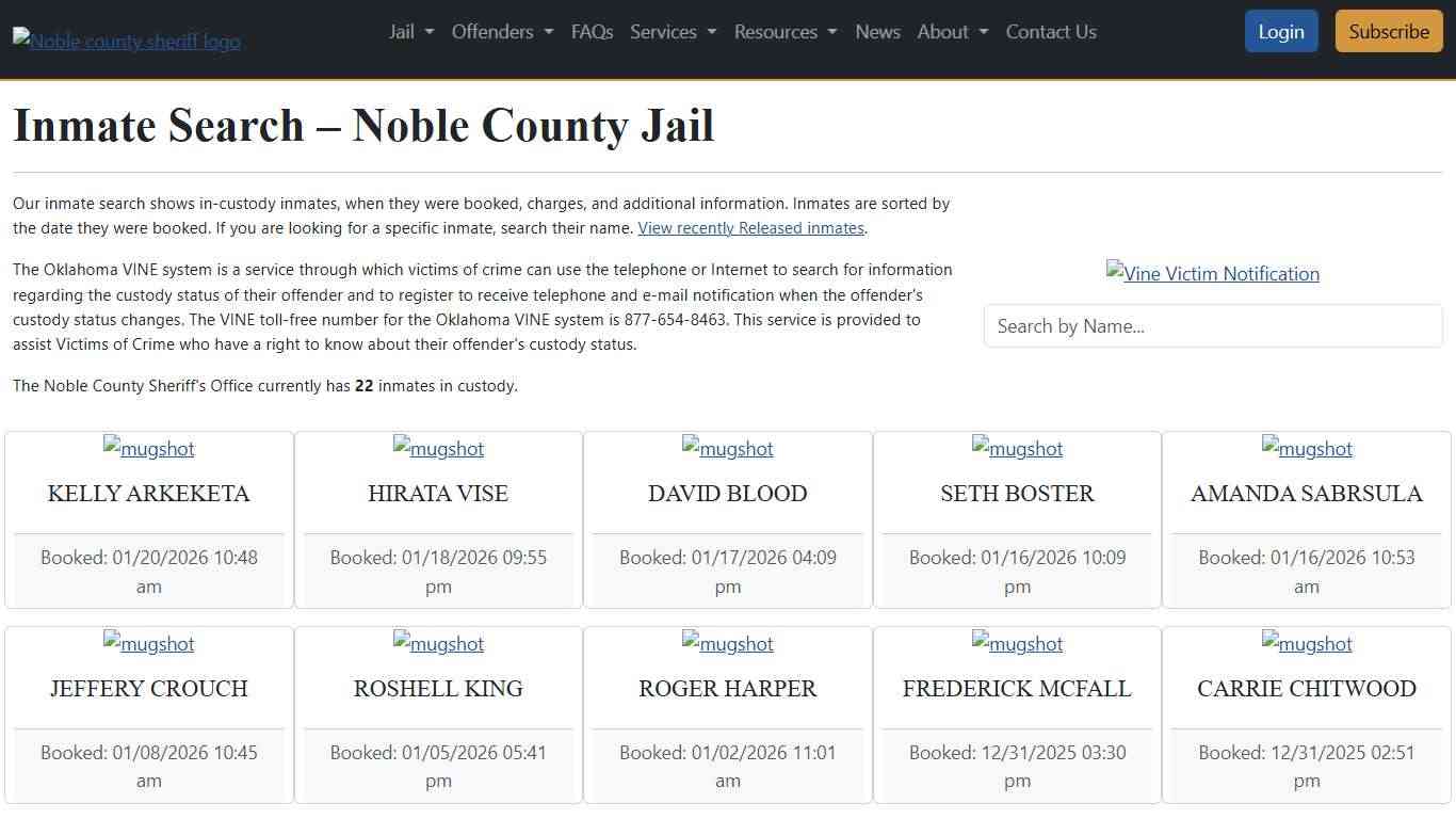 Inmate Search | Noble County Sheriff's Office
